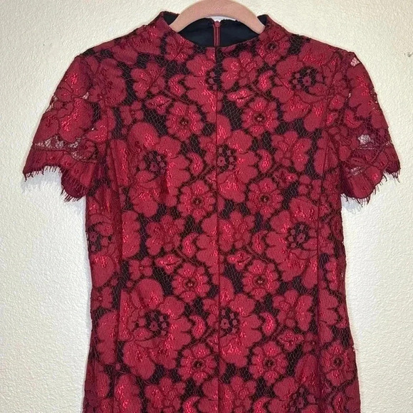 Betsey Johnson Red Mock-Neck Floral Lace Sheath Dress - Picture 3 of 6
